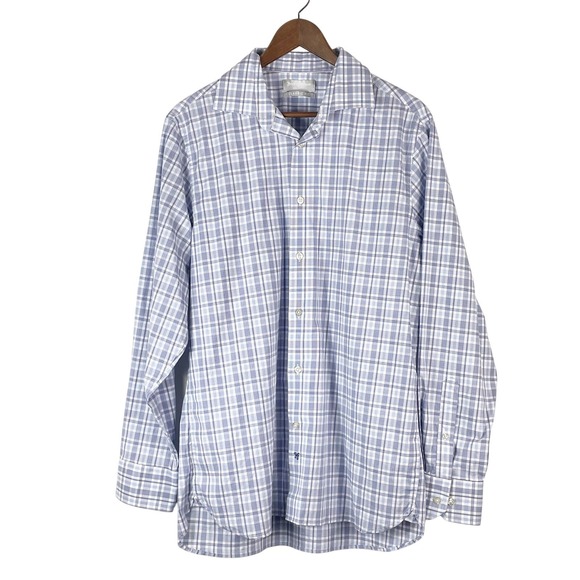 Hickey Freeman Other - Hickey Freemen Men's Blue White Gingham Plaid Long Sleeve Shirt 15 15 1/2 Cotton